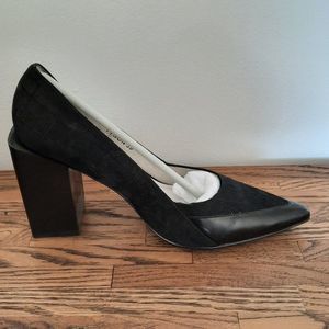 New Senso Tyson II Suede Crocodile Pattern Chunky Block Heel Black Pump US 8.5